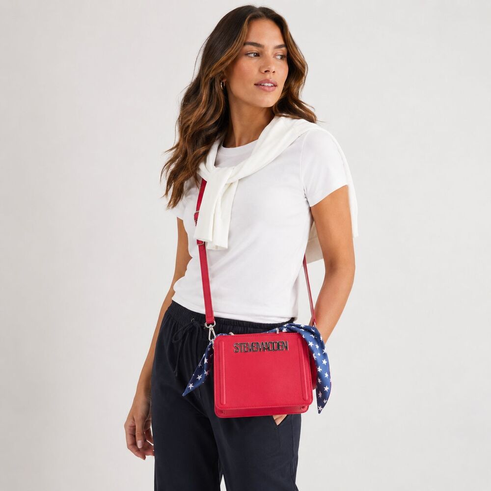 STEVE MADDEN Women's New Crossbody Satchel BELVYNN Star Scarf Red DT627935